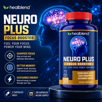 Neuro Plus Focus Booster - Advanced Brain Support Supplement with Vitamin B6, B12 - Improves Memory, Concentration & Cognitive Function – 120 Capsules