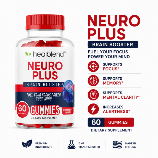 Neuro Plus Brain Booster Gummies – Focus, Memory & Clarity Support with Vitamin B12, Folate, B6, Phosphatidylserine – Strawberry Flavor – 60ct