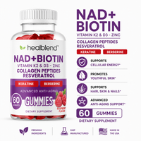 NAD+ Biotin Gummies – Collagen Peptides, Resveratrol, Keratin & Berberine – Anti-Aging Hair, Skin & Nail Support – Raspberry Flavor – 60ct