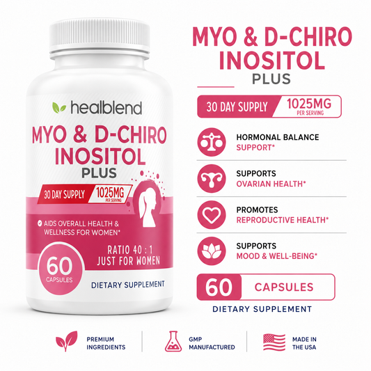 Myo Inositol & D-Chiro Inositol Plus Supplement - Support Hormonal Balance, Fertility & Healthy Ovarian Function for Women - 60 Capsules