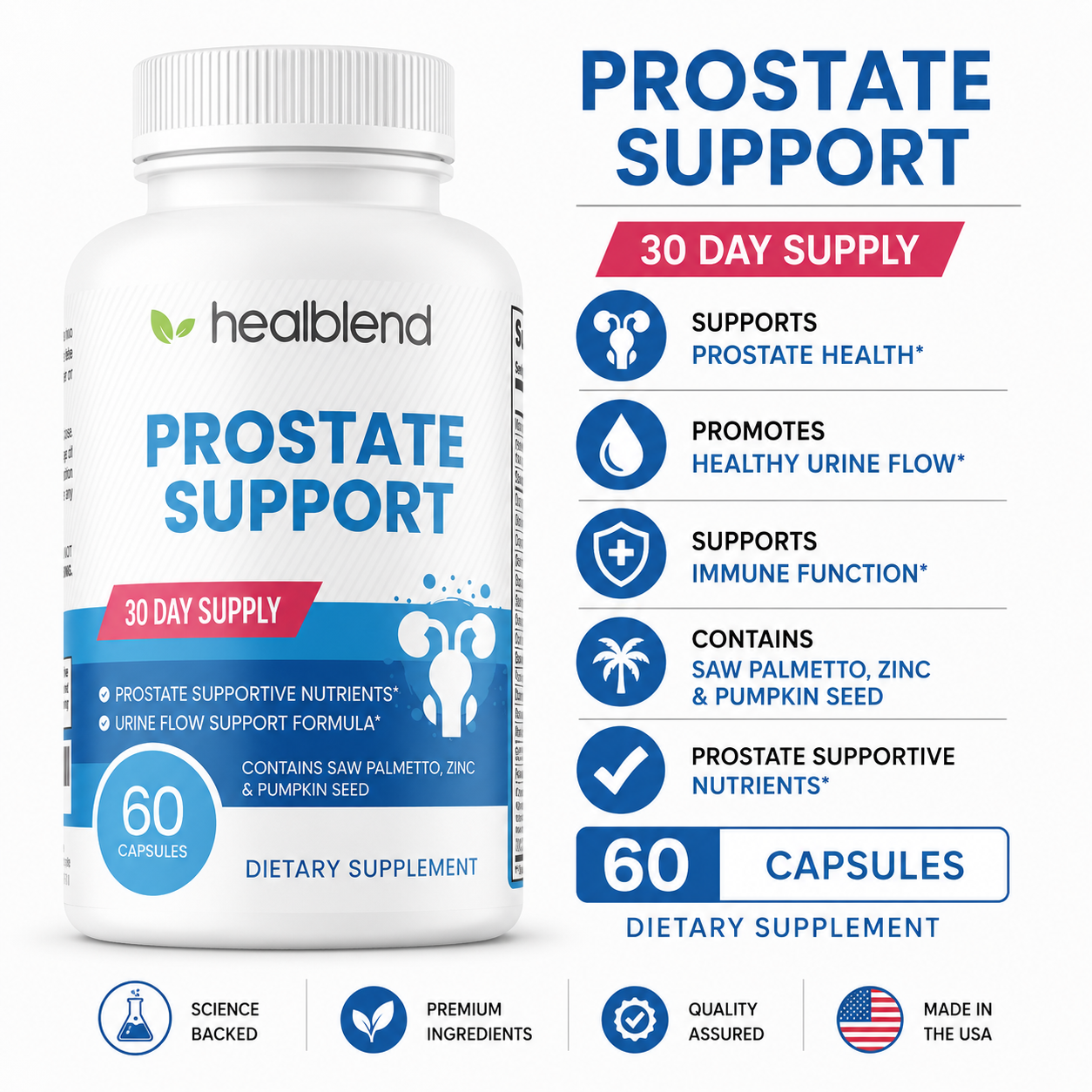 Prostate Formula - Prostate Support Supplement with Saw Palmetto - Reduces Frequent Urination, Improves Sleep & Bladder Discomfort - 60 Capsules