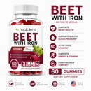 Beet Root Gummies 200mg - Nitric Oxide Booster with Iron for Heart Health, Circulation & Blood Pressure Support, Natural Flavored - 60 Gummies