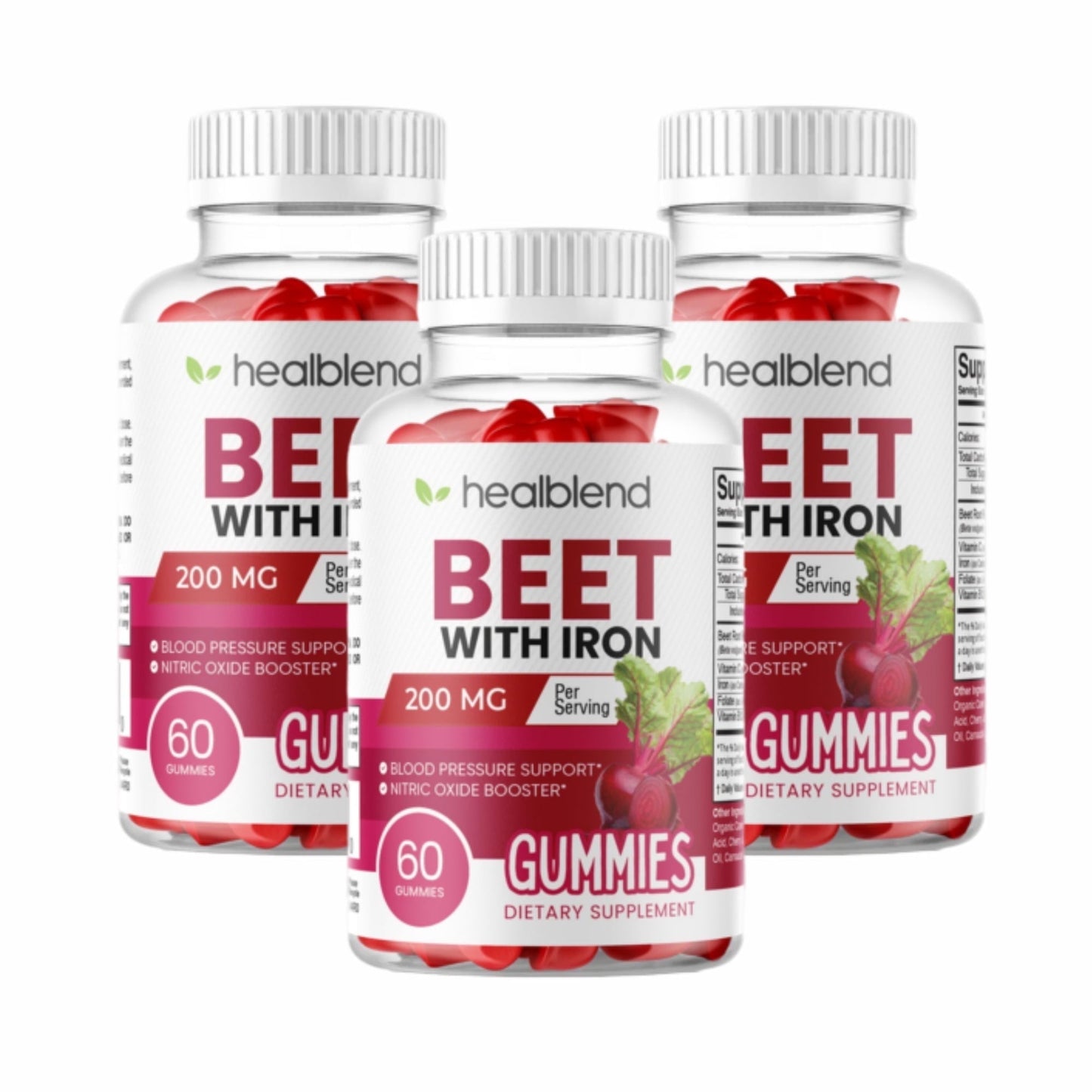 Beet Root Gummies 200mg - Nitric Oxide Booster with Iron for Heart Health, Circulation & Blood Pressure Support, Natural Flavored - 60 Gummies