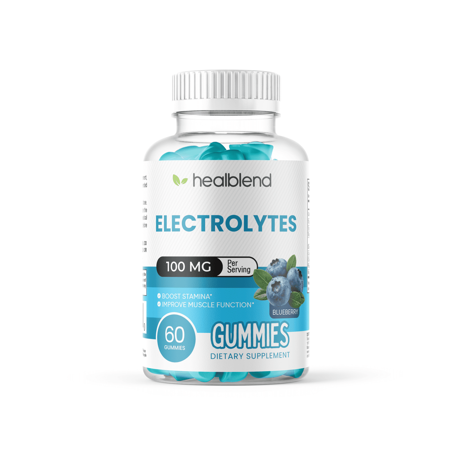 Electrolyte Gummies 100mg, Blueberry Flavor, Hydration Support for Stamina, Muscle Function & Recovery, 60 Count