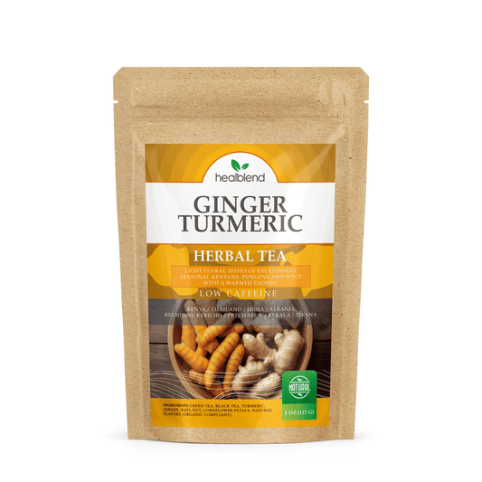 Ginger Turmeric Herbal Tea - Low Caffeine Loose Leaf Herbal Blend with Ginger & Turmeric, Warming & Soothing Wellness Tea, 4oz