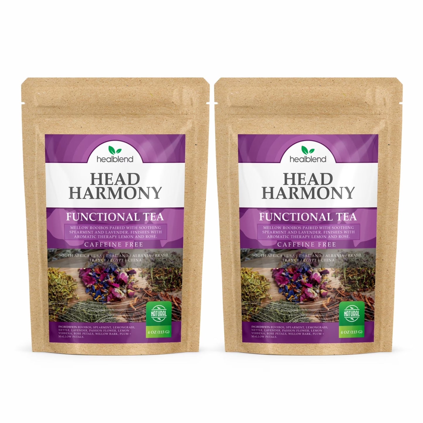 Head Harmony Functional Tea, Calming Tension Relief & Sleep Support, Caffeine Free, 4oz