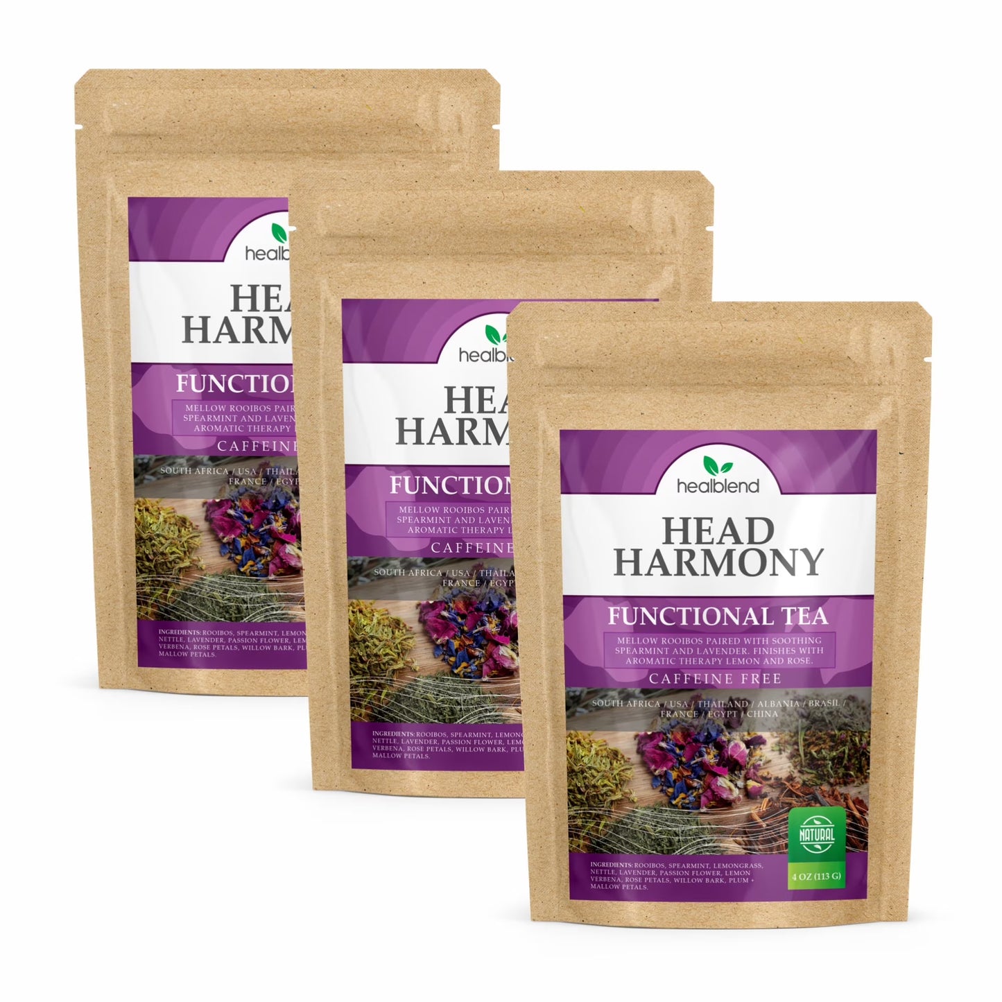 Head Harmony Functional Tea, Calming Tension Relief & Sleep Support, Caffeine Free, 4oz