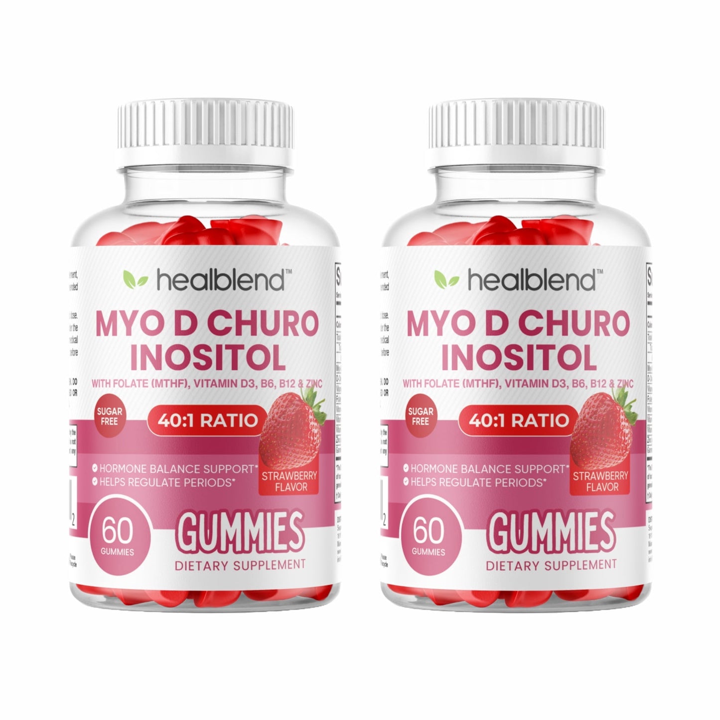 Myo-Inositol & D-Chiro Inositol PCOS Gummies for Hormone Balance & Fertility Support with Folate and Zinc, Strawberry Flavor, 60ct