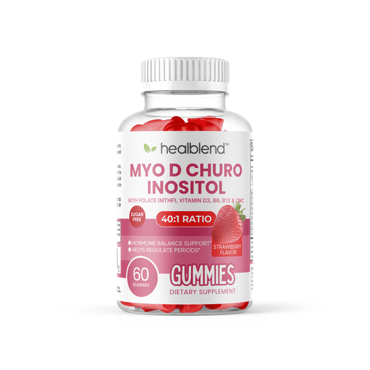 Myo-Inositol & D-Chiro Inositol PCOS Gummies for Hormone Balance & Fertility Support with Folate and Zinc, Strawberry Flavor, 60ct