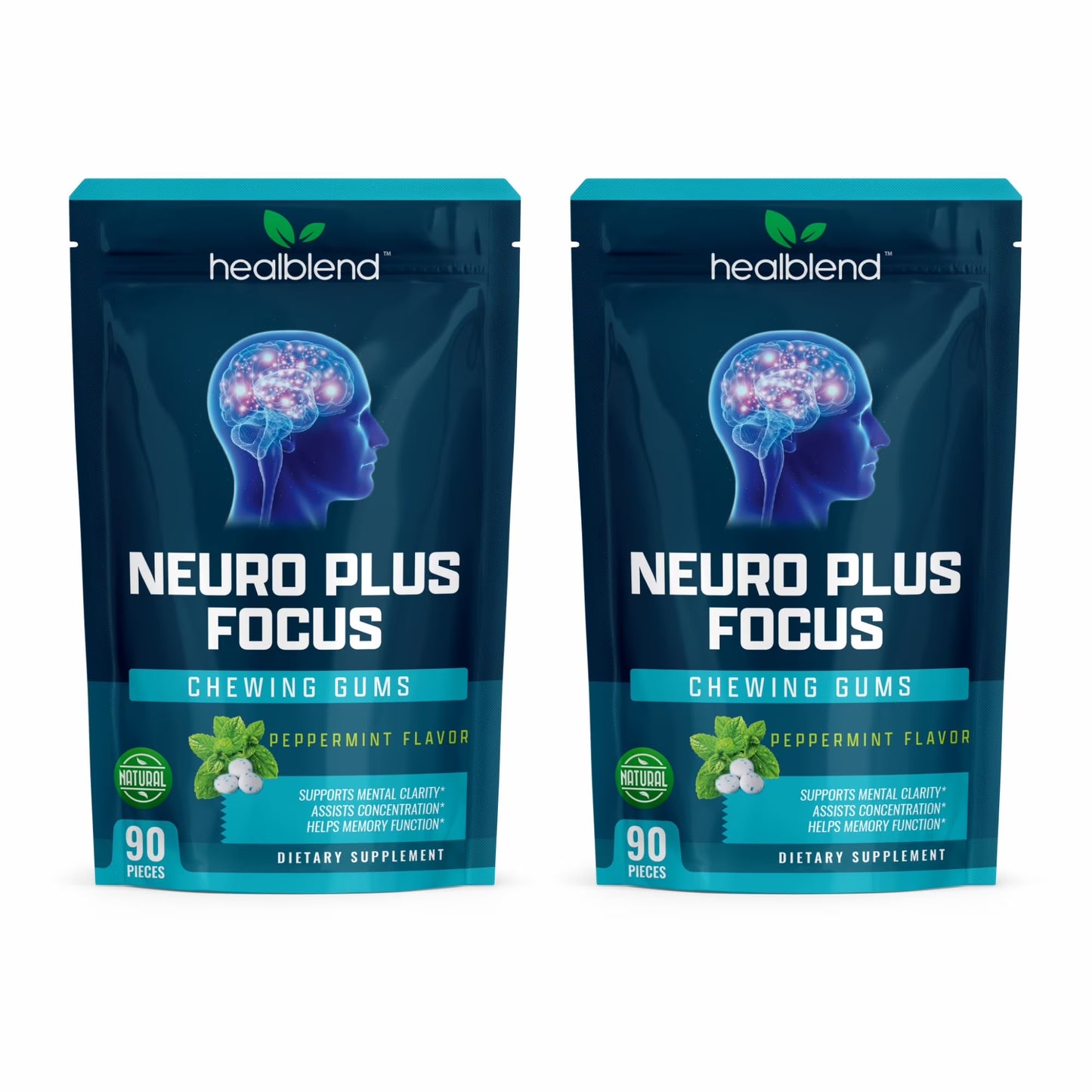 Neuro Plus Focus Chewing Gum, Peppermint Flavor, Nootropic Energy Supports Memory, Mental Clarity & Concentration 90 Pieces