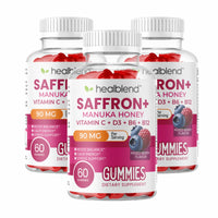 Saffron & Manuka Honey Mood Support Gummies for Stress Relief,  Calm Energy & Focus, Mixed Berry Flavor, 60 Count