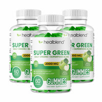 Super Green Gummies, 2000mg Daily Superfood Blend, Immune, Digestion & Metabolism Support - Apple Flavor, 60 Gummies