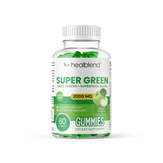Super Green Gummies, 2000mg Daily Superfood Blend, Immune, Digestion & Metabolism Support - Apple Flavor, 60 Gummies