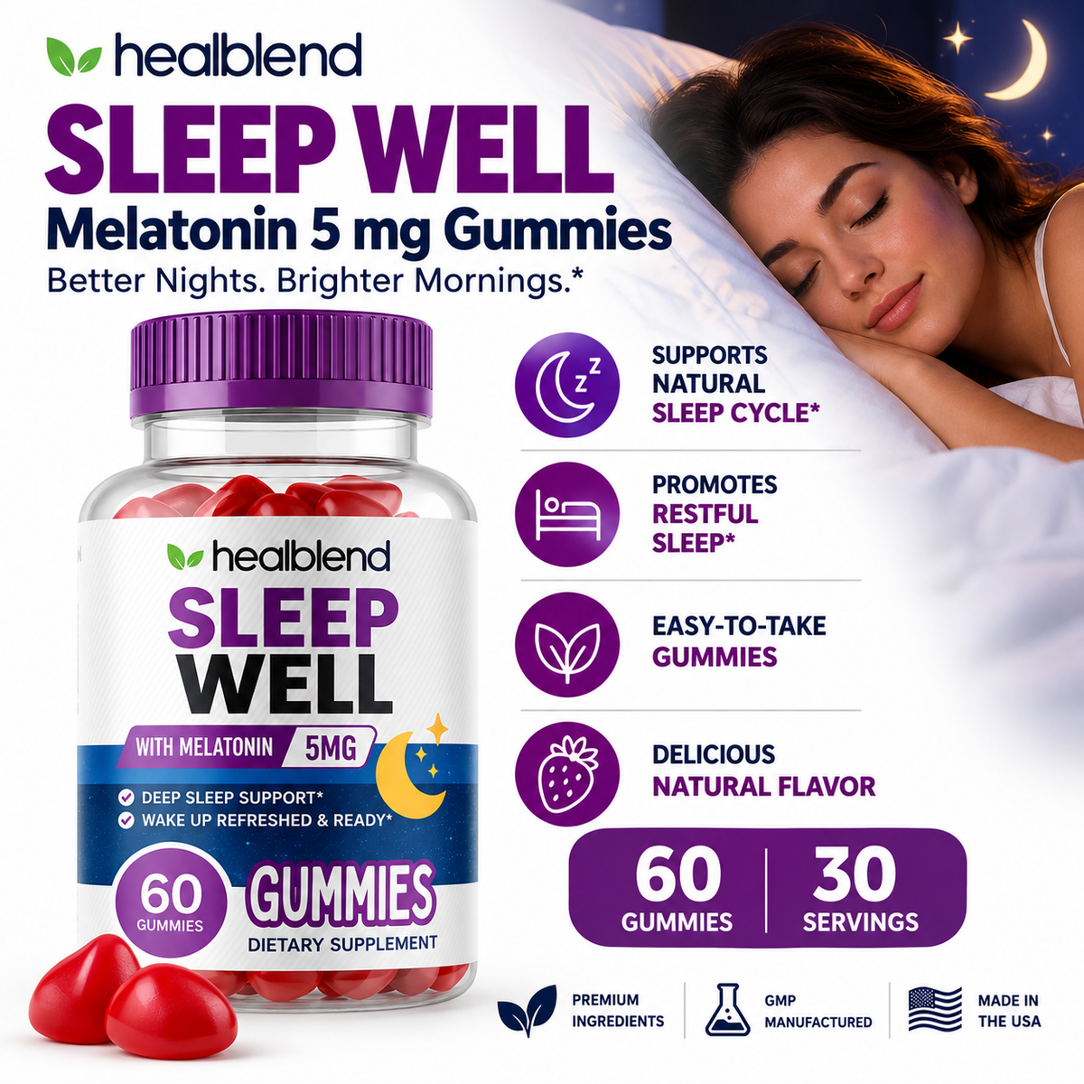 Sleep Well Melatonin 5 mg Gummies – Nighttime Sleep Support | 60 Gummies