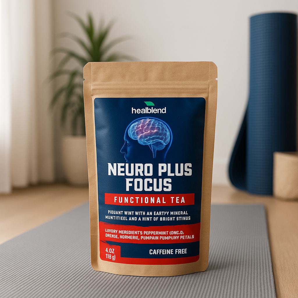 Healblend Neuro Plus Focus Herbal Tea - Natural Brain Support with Ginkgo, Peppermint & Turmeric – Caffeine-Free Loose-Leaf Blend - 4oz