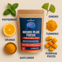 Healblend Neuro Plus Focus Herbal Tea - Natural Brain Support with Ginkgo, Peppermint & Turmeric – Caffeine-Free Loose-Leaf Blend - 4oz
