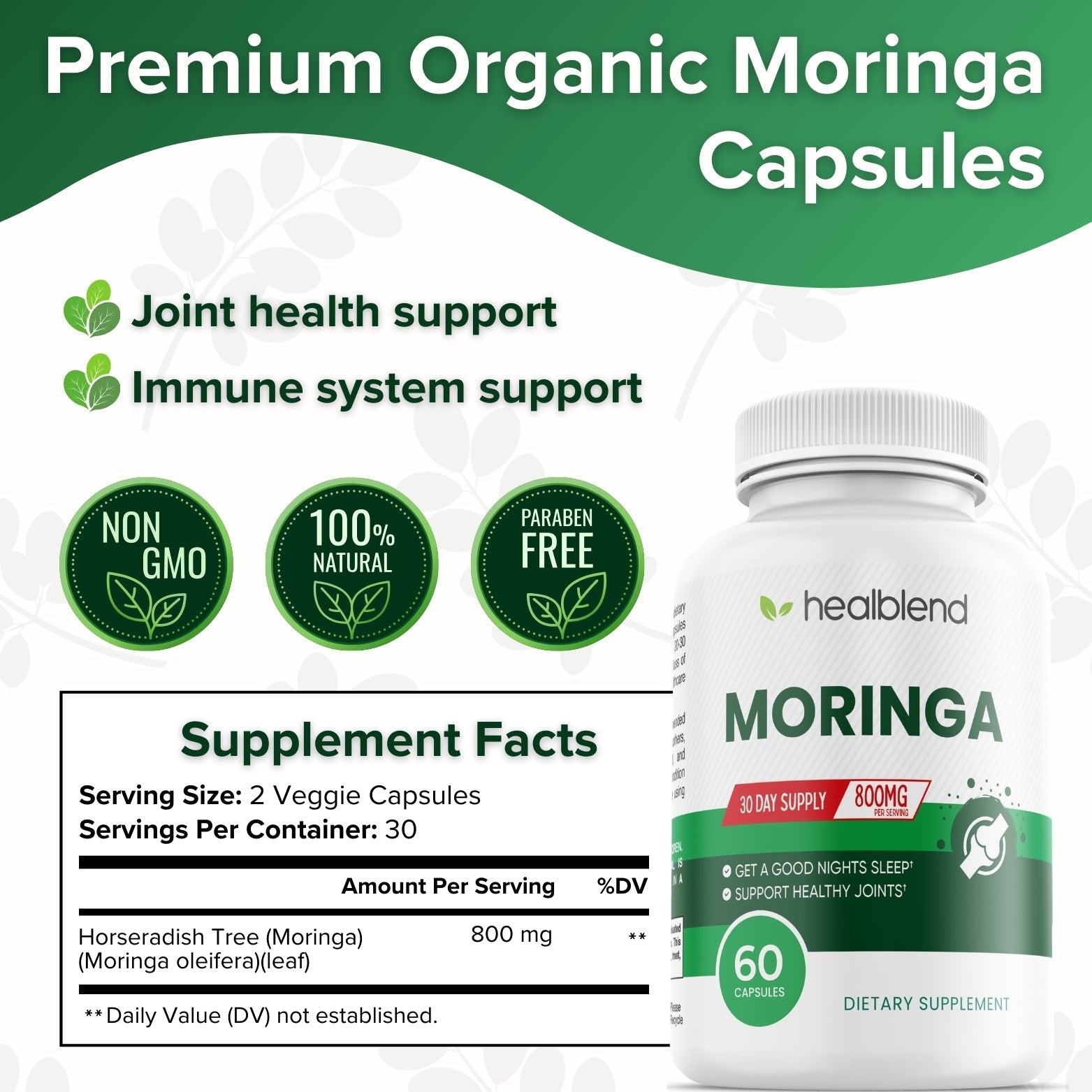 Moringa Oleifera Leaf Powder Capsules - Healblend