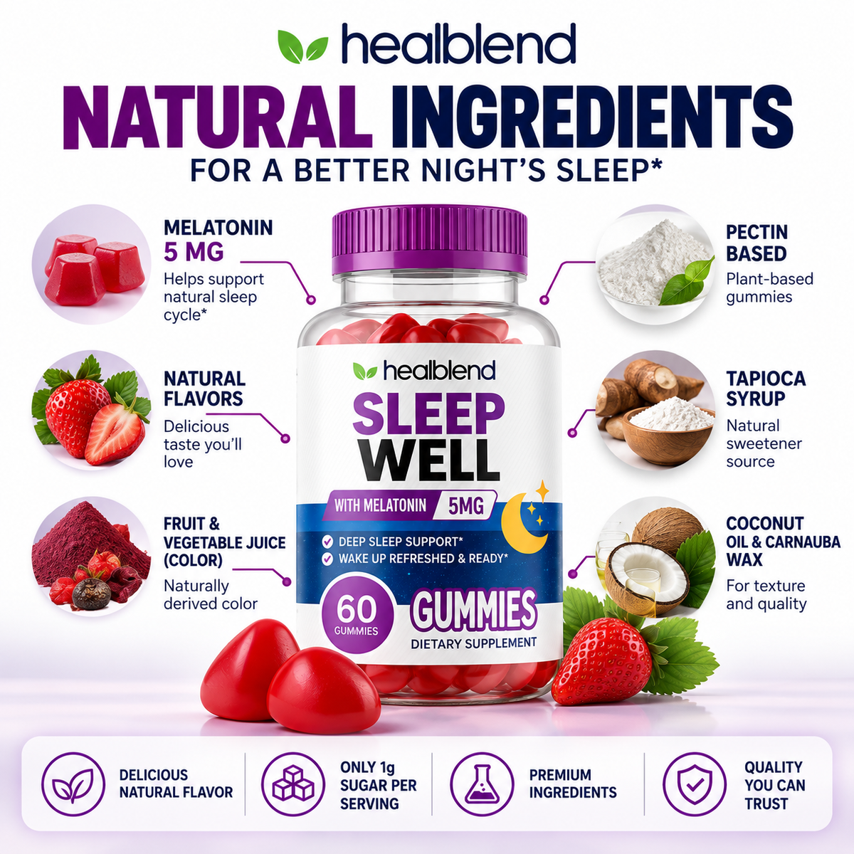 Sleep Well Melatonin 5 mg Gummies – Nighttime Sleep Support | 60 Gummies