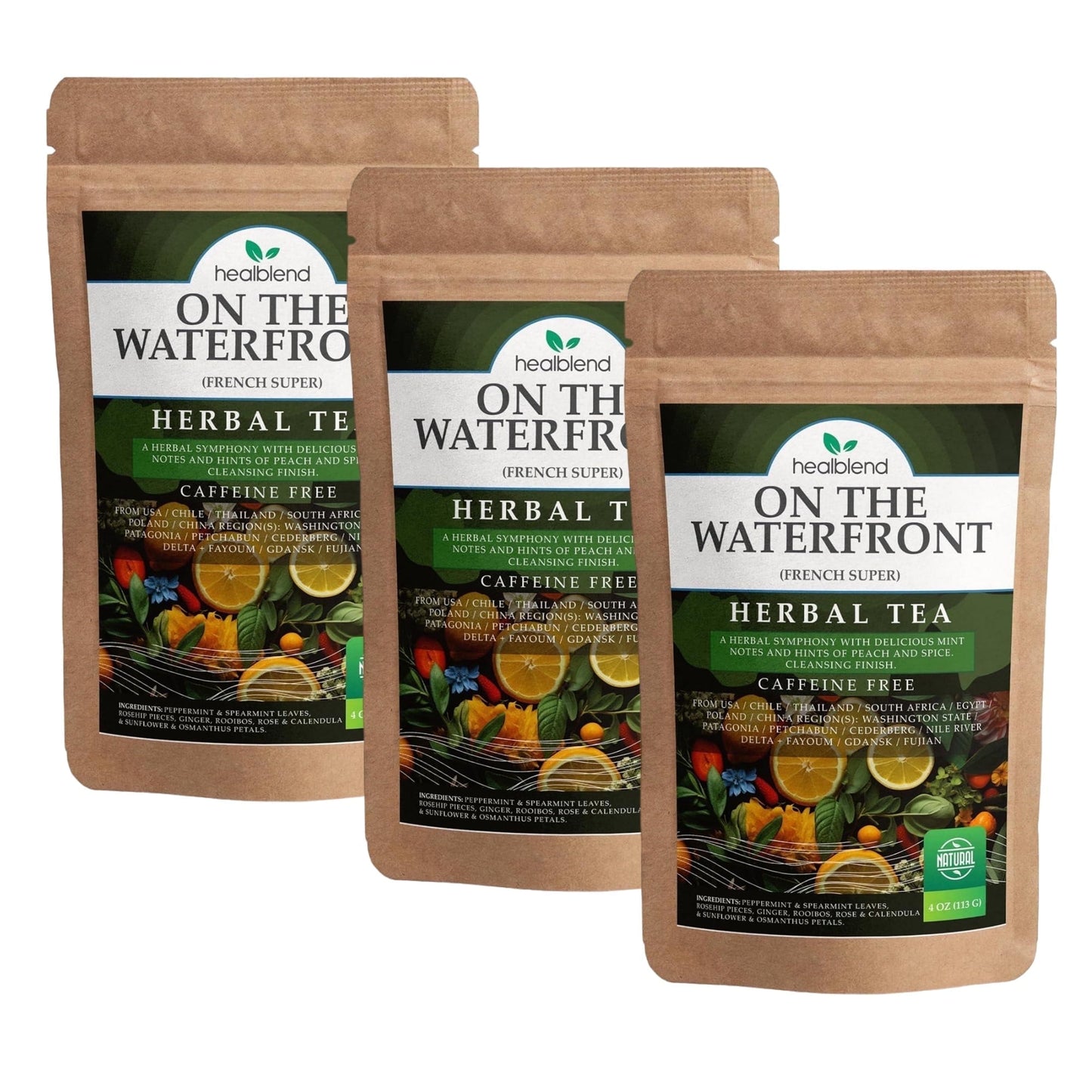 On The Waterfront Herbal Tea - Supports Hydration & Wellness, Raspberry Leaf, Spearmint and Peppermint Loose Leaf Tea, Caffeine Free - 4 Oz