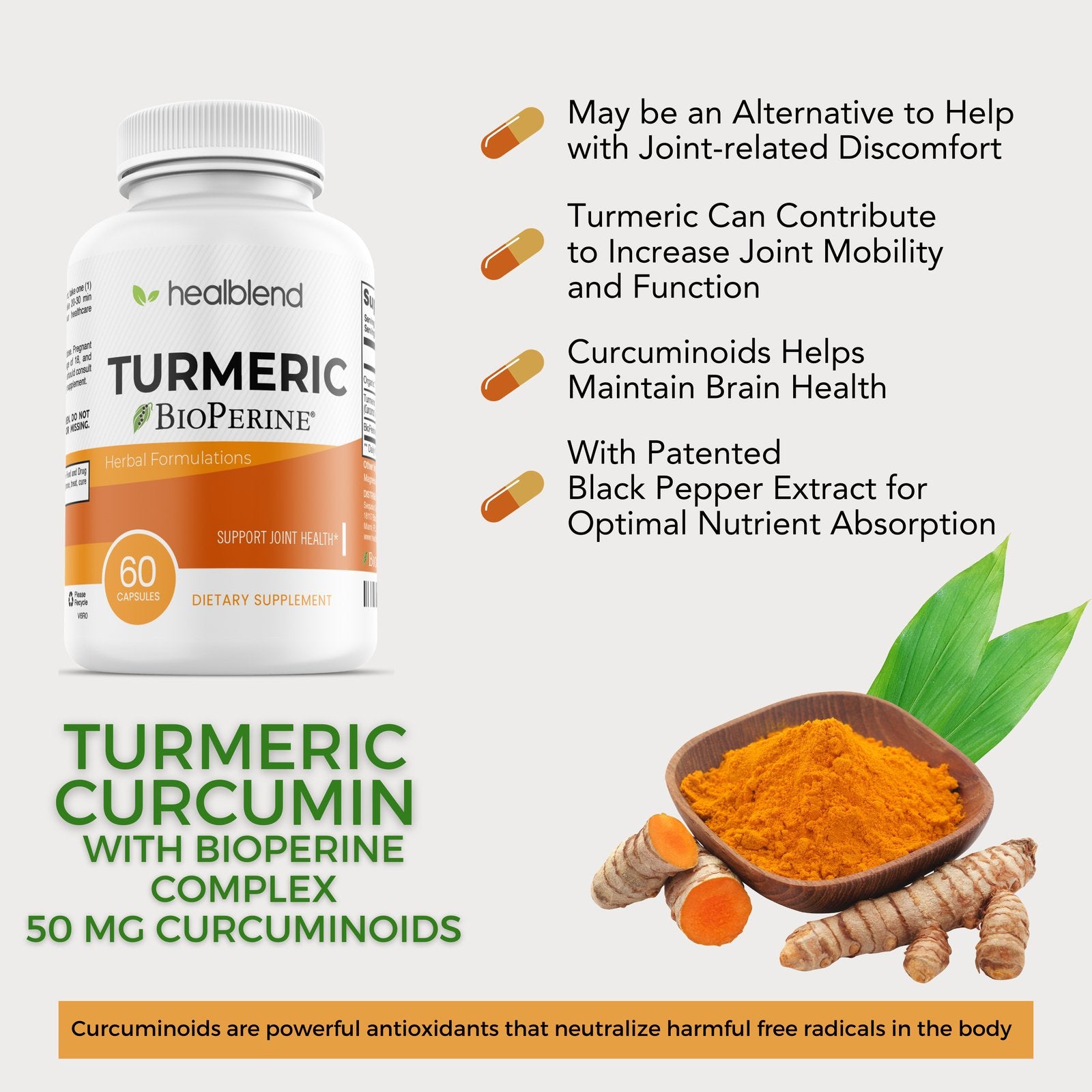Organic Turmeric Curcumin with BioPerine - Healblend