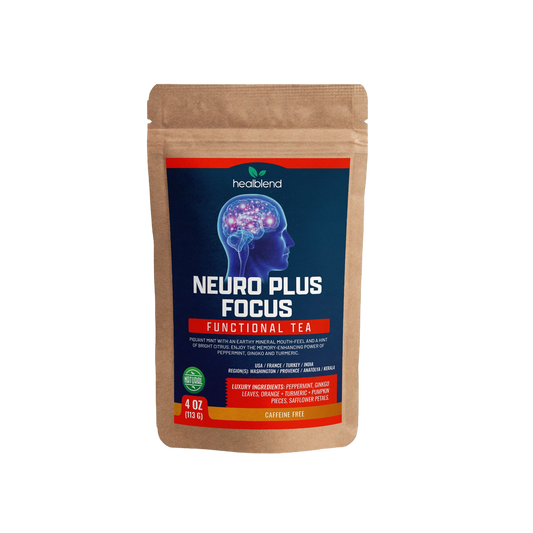 Healblend Neuro Plus Focus Herbal Tea - Natural Brain Support with Ginkgo, Peppermint & Turmeric – Caffeine-Free Loose-Leaf Blend - 4oz