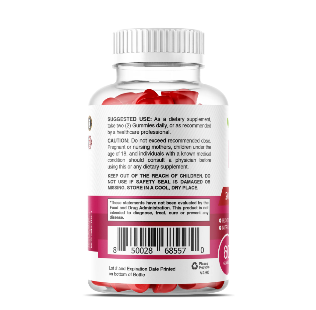 Beet Root Gummies 200mg - Nitric Oxide Booster Beets with Iron for Heart Health, Circulation & Healthy Blood Pressure Support - 60 Gummy