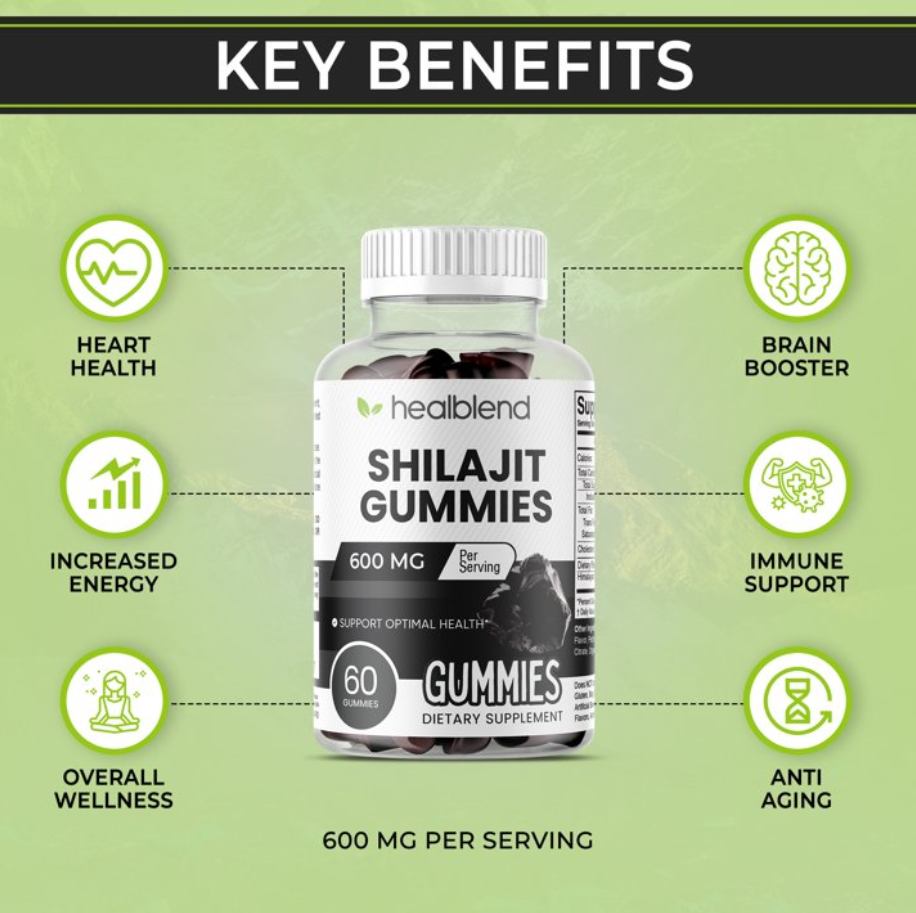 Organic Himalayan Shilajit Gummies 600mg - Optimal Health, Energy & Immunity Support for Men & Women, Natural Fruit Flavor - 60 Gummy