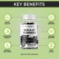 Organic Himalayan Shilajit Gummies 600mg - Optimal Health, Energy & Immunity Support for Men & Women, Natural Fruit Flavor - 60 Gummy