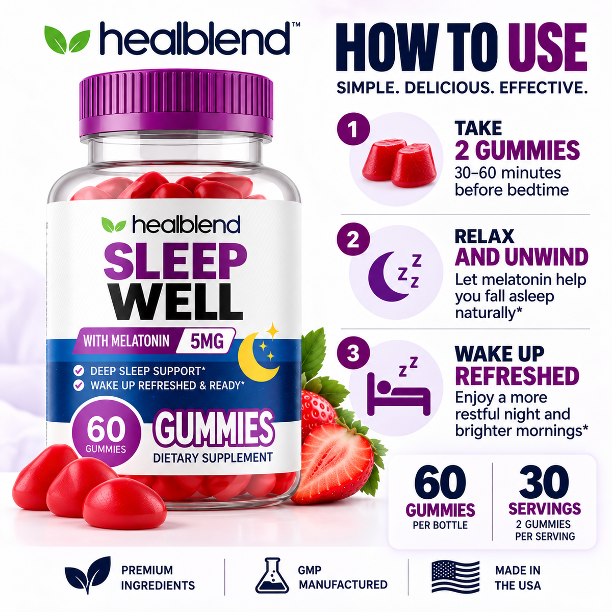 Sleep Well Melatonin 5 mg Gummies – Nighttime Sleep Support | 60 Gummies