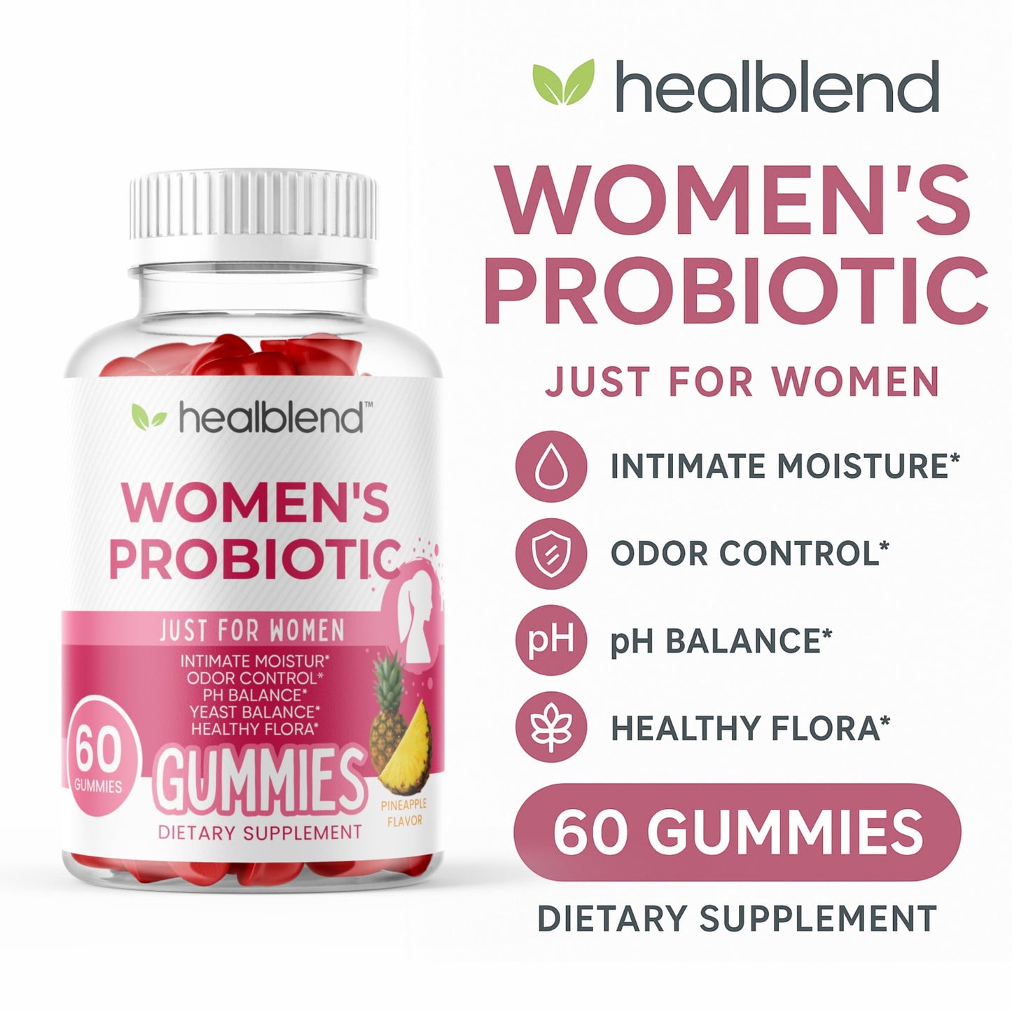 Women’s Probiotic – Supports Intimate Health, Odor Control, pH & Yeast Balance, Digestive & Immune Support – Pineapple Flavor - 60 Gummies