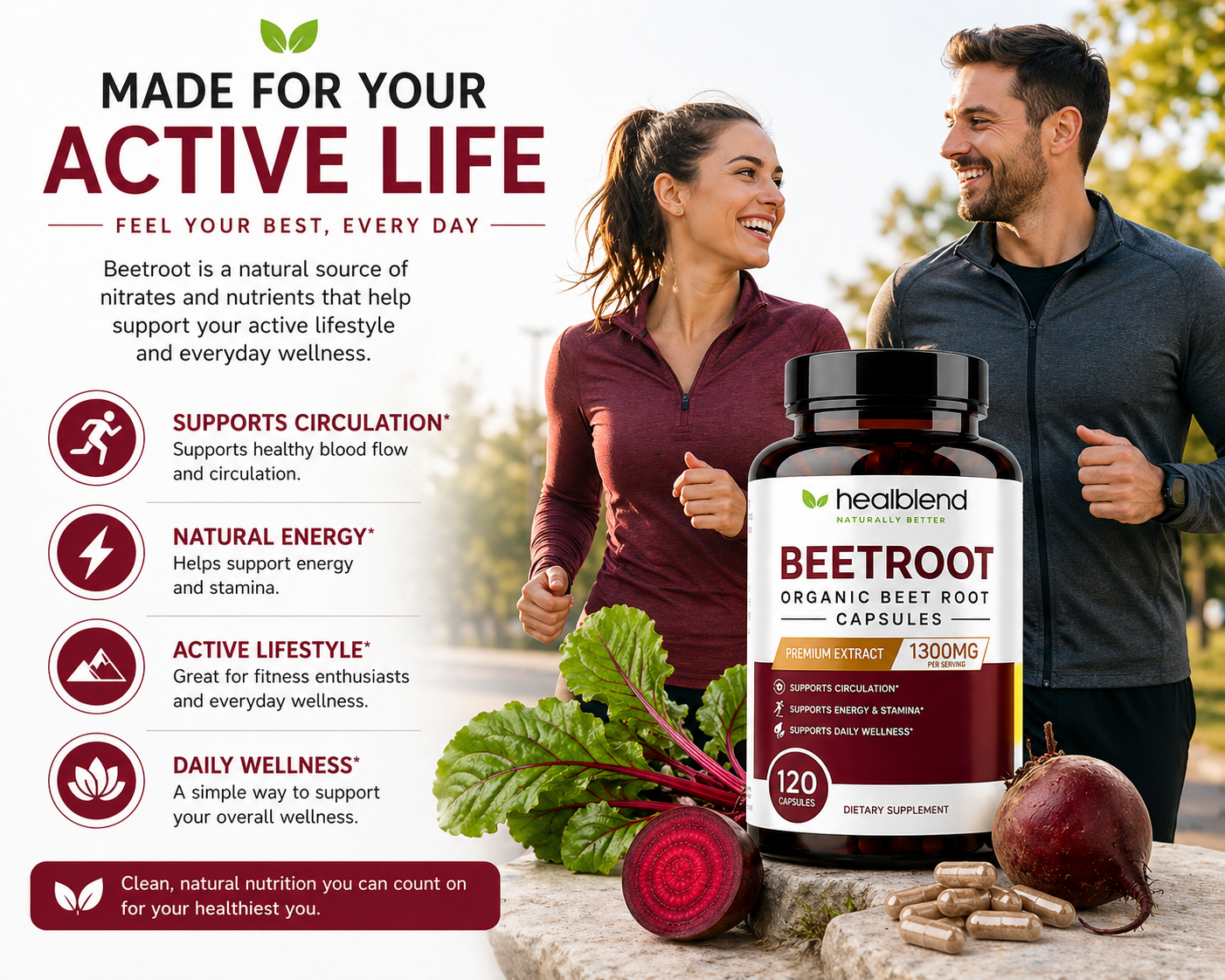 Organic Beet Root Capsules 1300mg - Nitric Oxide Booster, Beets Support Healthy Blood Pressure, Heart Health, Circulation Superfood - 120 Count