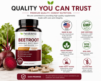 Organic Beet Root Capsules 1300mg - Nitric Oxide Booster, Beets Support Healthy Blood Pressure, Heart Health, Circulation Superfood - 120 Count