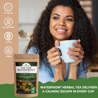 On The Waterfront Herbal Tea - Supports Hydration & Wellness, Raspberry Leaf, Spearmint and Peppermint Loose Leaf Tea, Caffeine Free - 4 Oz