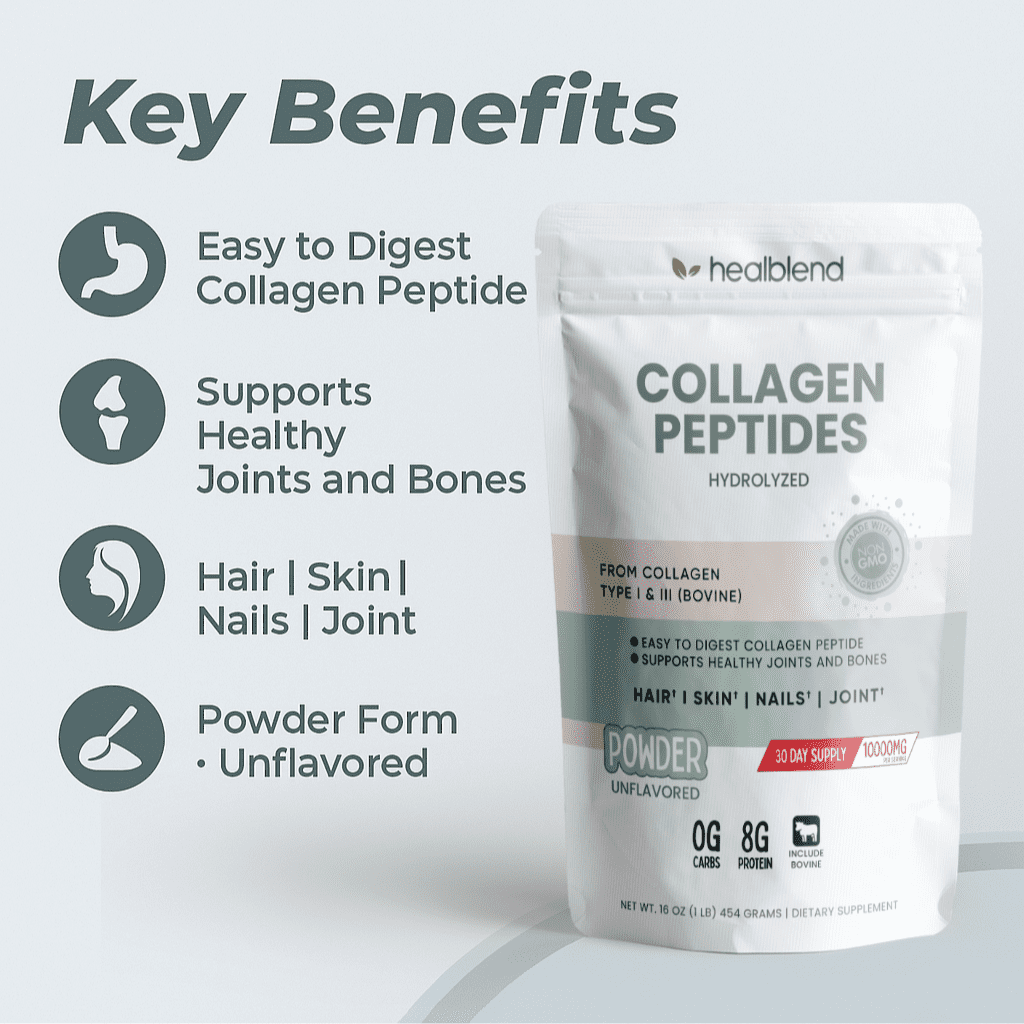 Collagen Peptides Powder - Multi Collagen Peptides Powder Supplement Support Healthy Joints & Bones, Hair, Skin, Nails - 16 OZ