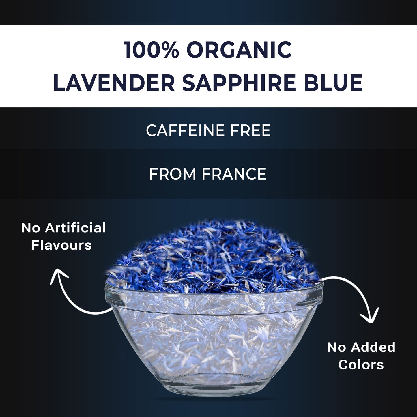 Organic Lavender Sapphire Blue Herbal Tea - Natural Rich Source of Antioxidants, Wellness Boost, Freshly Picked from France, Caffeine Free - 4 Oz