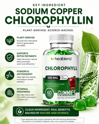 Chlorophyll Gummies 100mg - Body Detox & Skin Health - Natural Apple Flavor - Energy & Immune Support Supplement - 60 Gummies
