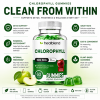 Chlorophyll Gummies 100mg - Body Detox & Skin Health - Natural Apple Flavor - Energy & Immune Support Supplement - 60 Gummies