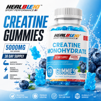 Creatine Monohydrate Gummies 5000mg, Muscle Growth, Strength & Endurance Support Blueberry Flavor, 60 Count