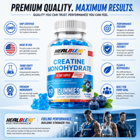 Creatine Monohydrate Gummies 5000mg, Muscle Growth, Strength & Endurance Support Blueberry Flavor, 60 Count