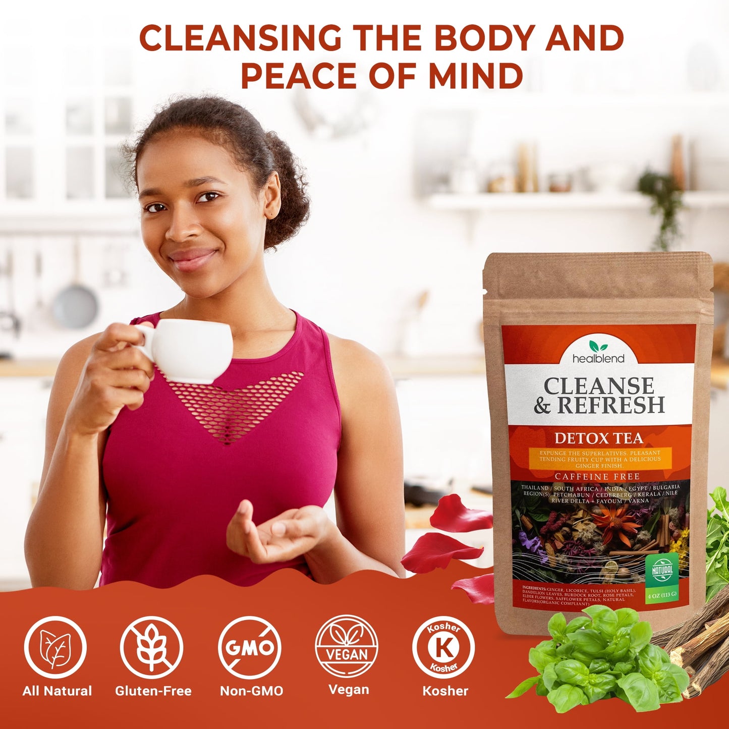 Herbal Detox Tea: Cleanse Tea for Digestive Health, Natural Energy and Refreshing - All Organic Healthy Cleansing Formula, Vegan - 28 Servings