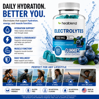 Electrolyte Gummies 100mg, Blueberry Flavor, Hydration Support for Stamina, Muscle Function & Recovery, 60 Count