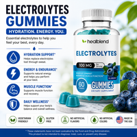 Electrolyte Gummies 100mg, Blueberry Flavor, Hydration Support for Stamina, Muscle Function & Recovery, 60 Count