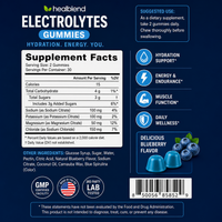 Electrolyte Gummies 100mg, Blueberry Flavor, Hydration Support for Stamina, Muscle Function & Recovery, 60 Count