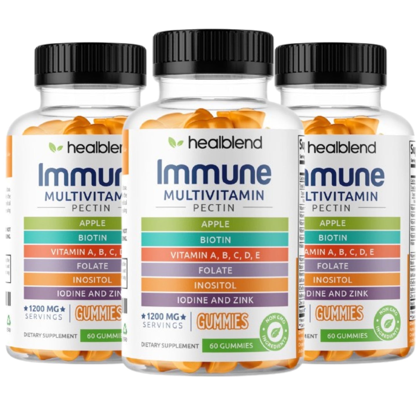 Multivitamin Gummies 1200mg with Biotin, Folate, Inositol, Iodine & Zink - Immune Support & Energy Booster Supplement - 60 Gummies