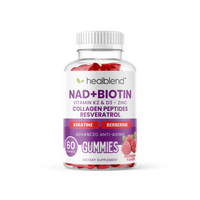 NAD+ Biotin Gummies – Collagen Peptides, Resveratrol, Keratin & Berberine – Anti-Aging Hair, Skin & Nail Support – Raspberry Flavor – 60ct