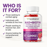 NAD+ Biotin Gummies – Collagen Peptides, Resveratrol, Keratin & Berberine – Anti-Aging Hair, Skin & Nail Support – Raspberry Flavor – 60ct