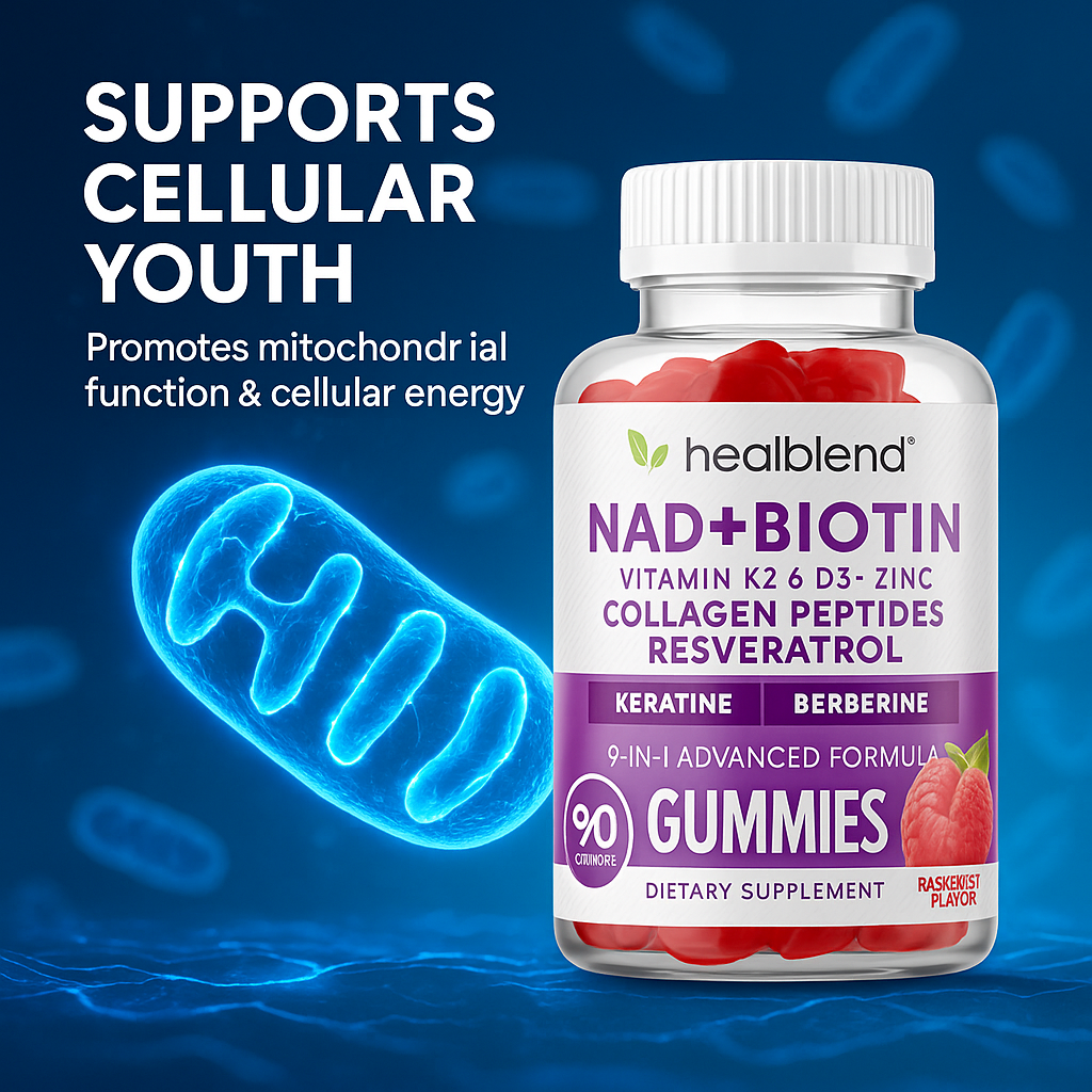 NAD+ Biotin Gummies – Collagen Peptides, Resveratrol, Keratin & Berberine – Anti-Aging Hair, Skin & Nail Support – Raspberry Flavor – 60ct