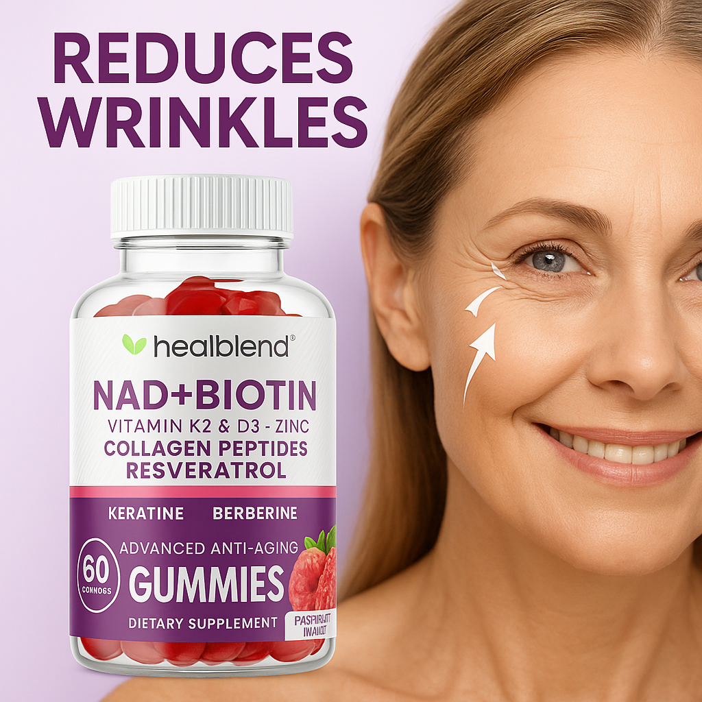 NAD+ Biotin Gummies – Collagen Peptides, Resveratrol, Keratin & Berberine – Anti-Aging Hair, Skin & Nail Support – Raspberry Flavor – 60ct