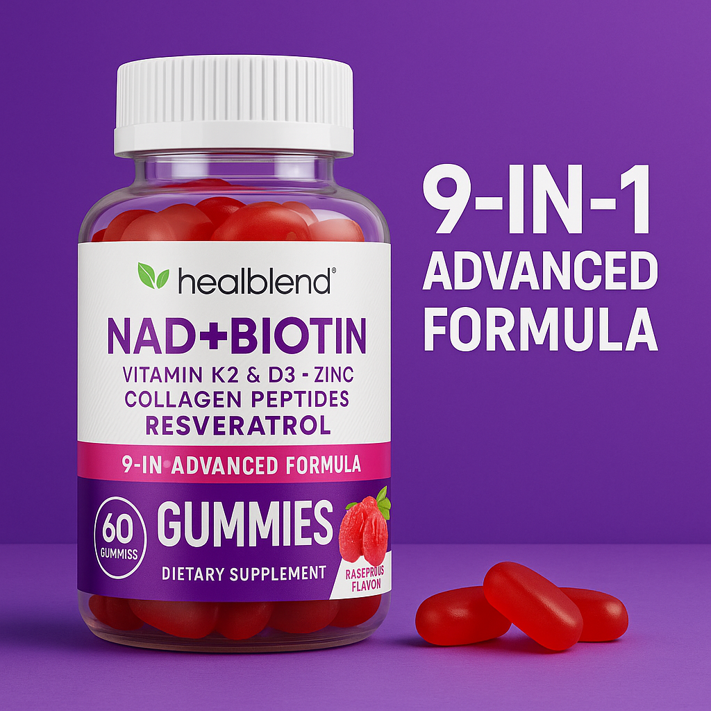 NAD+ Biotin Gummies – Collagen Peptides, Resveratrol, Keratin & Berberine – Anti-Aging Hair, Skin & Nail Support – Raspberry Flavor – 60ct