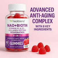 NAD+ Biotin Gummies – Collagen Peptides, Resveratrol, Keratin & Berberine – Anti-Aging Hair, Skin & Nail Support – Raspberry Flavor – 60ct